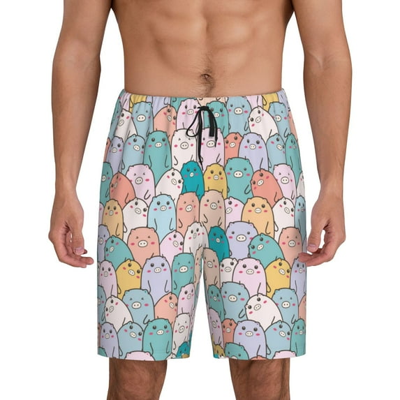 Sikiie Colorful Cute Pig Mens Pajama Shorts, Lightweight Lounge Pant with Pockets Soft Sleep Pj Shorts for MenMedium