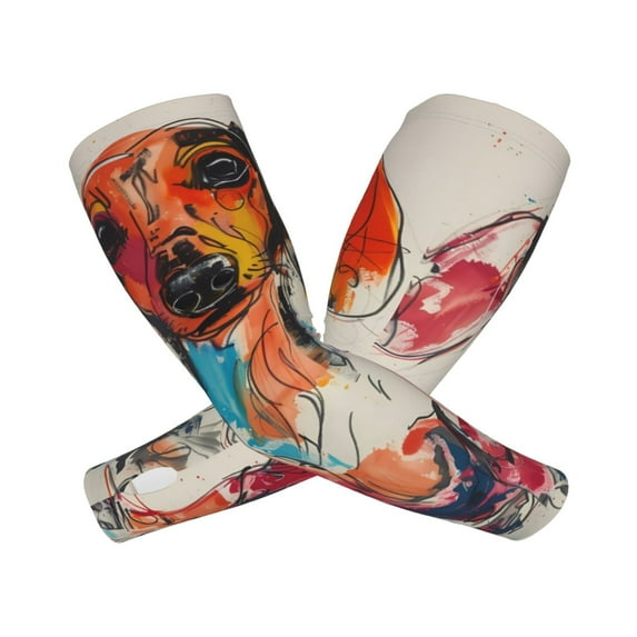 Sikiie Colorful Dachshund Art Cooling Sun Sleeves Arm Sleeves for Men & Women Protection Sleeves Long Arm Cooling Cover Sleeves