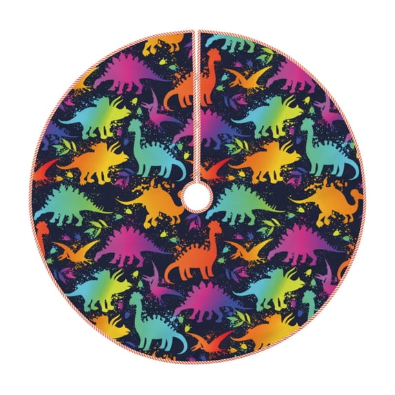 Sikiie Colorful Dinosaur Nativity Christmas Tree Skirt, Jesus Christian Winter Holiday Tree Mat Decoration(30-48IN)36"