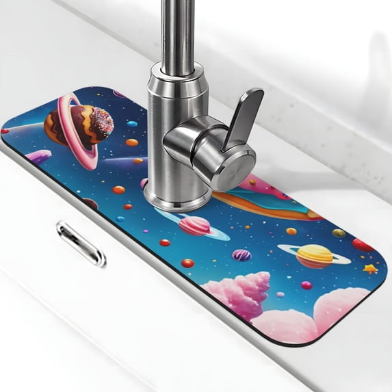 Sikiie Colorful Donut Splash Guard for Sink Faucet-1 PC Super Absorbent Fast Drying Mat Sink Gadgets-Splash Guard for Kitchen, Sink Mat