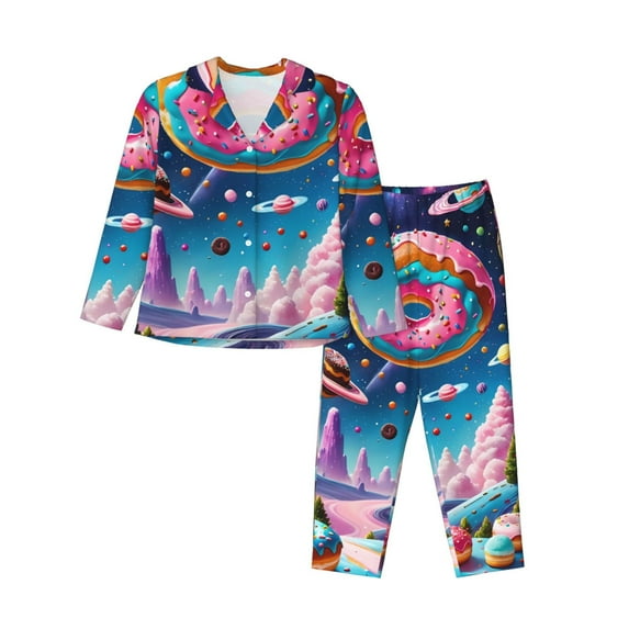 Sikiie Colorful Donut Women's Long-Sleeve Shirt and Full-Length Bottom Pajama Set (s-xxl)-XX-Large