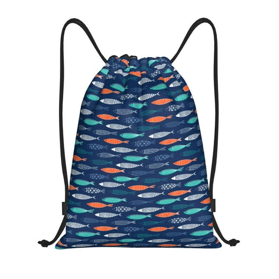 Sikiie Colorful Fish 3 Drawstring Backpack Drawstring Bags, Draw String Back Bag for Sports, Gym, Travel, Swimming, Beach-Small