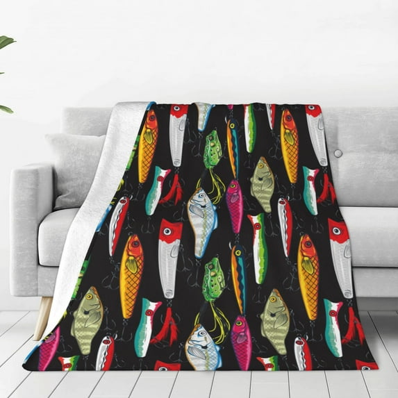 Sikiie Colorful Fishing Lures Ultra-Soft Micro flannel Blanket Luxury All Seasons Warm Blanket for Bedding Sofa and Travel (4 sizes)-40"x30"