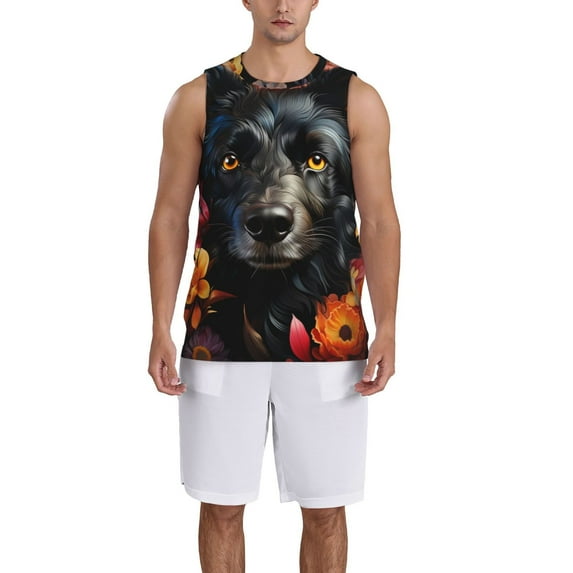 Sikiie Colorful Floral Black Dog Basketball Jersey Reversible Men's Mesh Athletic Sports Shirts Training Practice S-4XL4X-Large