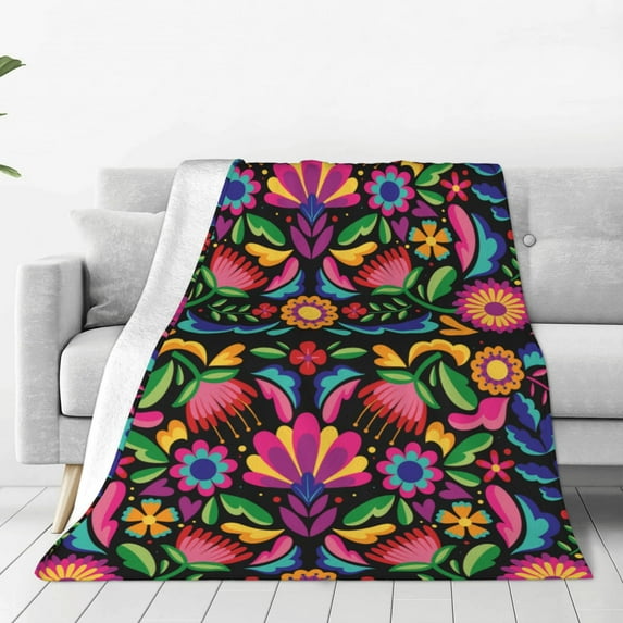 Sikiie Colorful Floral Embroidery Mexican Ultra-Soft Micro flannel Blanket Luxury All Seasons Warm Blanket for Bedding Sofa and Travel (4 sizes)-80"x60"