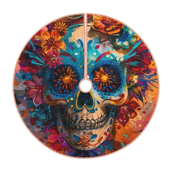 Sikiie Colorful Floral Skull A Christmas Tree Skirt, Christmas Tree Decorations, Christmas Decor, Tree Mat Decoration(30-48IN)-36"