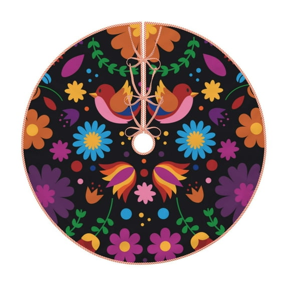 Sikiie Colorful Floral2 Nativity Christmas Tree Skirt, Jesus Christian Winter Holiday Tree Mat Decoration(30-48IN)30"