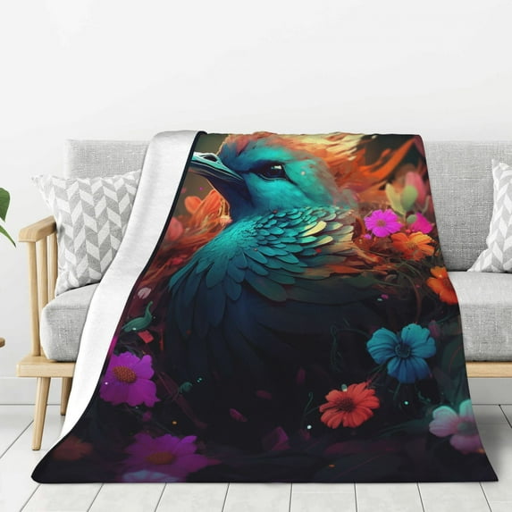 Sikiie Colorful Flower Bird Cozy Flannel Fleece Throw Blanket: Lightweight & Thick for All Seasons - Perfect for Women, Men, & Kids"60"x50"