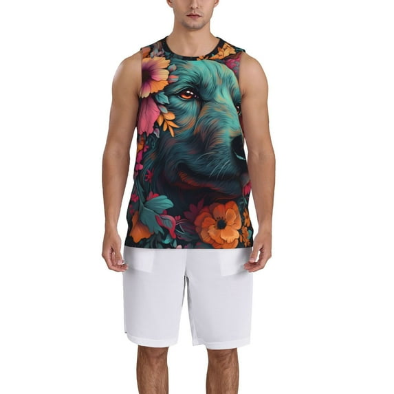 Sikiie Colorful Flower Dog A Basketball Jersey Reversible Men's Mesh Athletic Sports Shirts Training Practice S-4XL4X-Large