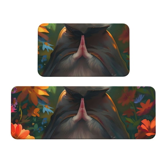 Sikiie Colorful Flower Meditating Hamster Kitchen Mat 2 PCS Cushioned Kitchen Rug, Waterproof Non-Slip Kitchen Mats for Kitchen, Floor Home, Sink, Laundry