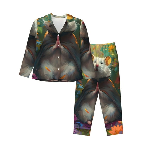 Sikiie Colorful Flower Meditating Hamster Women's Long-Sleeve Shirt and Full-Length Bottom Pajama Set (s-xxl)-X-Large