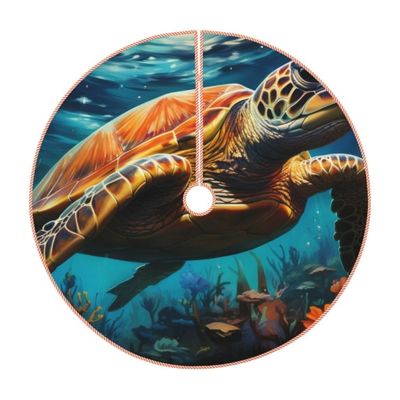 Sikiie Colorful Flower Sea Turtle Nativity Christmas Tree Skirt, Jesus Christian Winter Holiday Tree Mat Decoration(30-48IN)30"