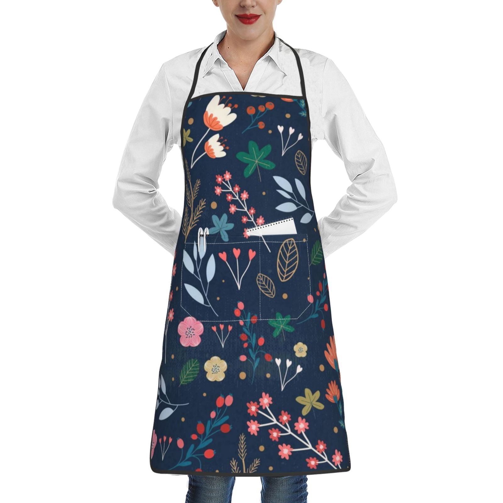 Sikiie Colorful Flowers Aprons for Kitchen Cooking Aprons, Chef Apron ...