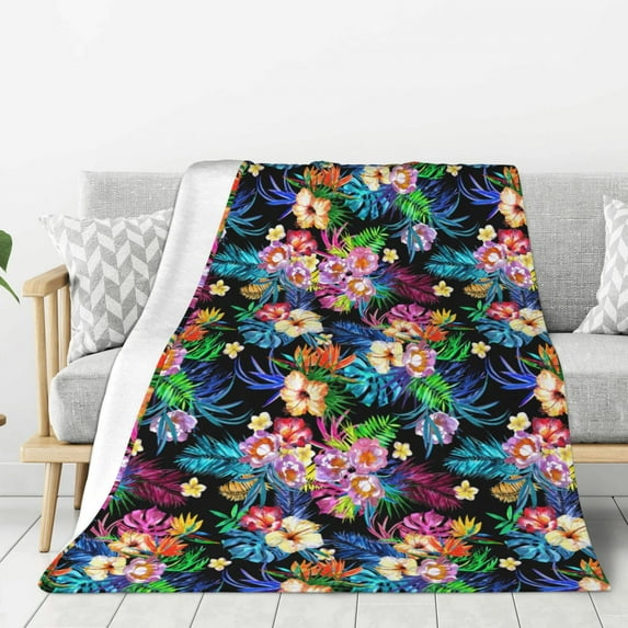Sikiie Colorful Flowers Cozy Flannel Fleece Throw Blanket: Lightweight & Thick for All Seasons - Perfect for Women, Men, & Kids"60"x50"