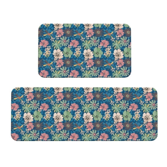 Sikiie Colorful Flowers Kitchen Mat 2 PCS Cushioned Kitchen Rug, Waterproof Non-Slip Kitchen Mats for Kitchen, Floor Home, Sink, Laundry