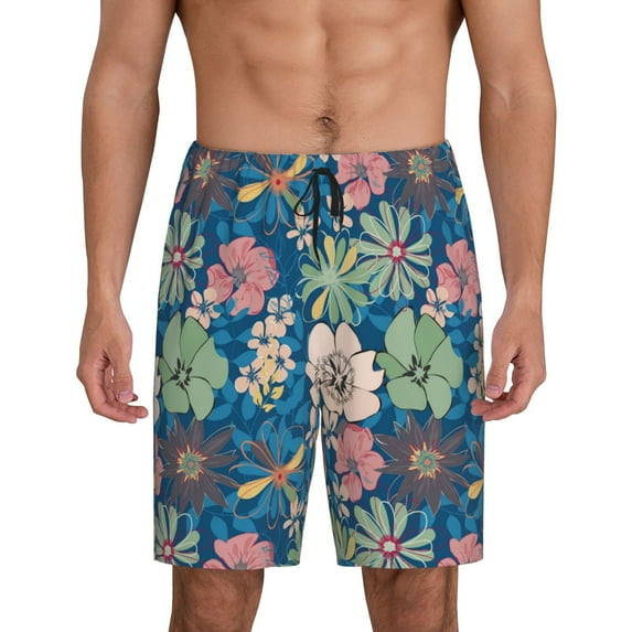Sikiie Colorful Flowers Mens Pajama Shorts, Lightweight Lounge Pant with Pockets Soft Sleep Pj Shorts for MenXX-Large