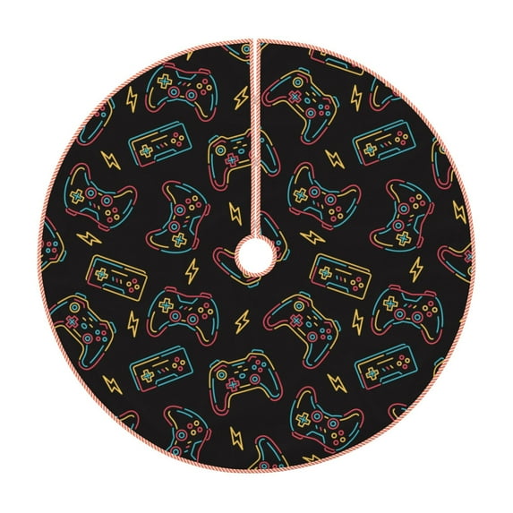 Sikiie Colorful Game Controller Nativity Christmas Tree Skirt, Jesus Christian Winter Holiday Tree Mat Decoration(30-48IN)36"