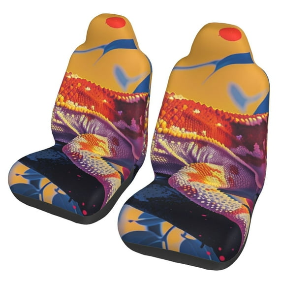 Sikiie Colorful Gecko Jungle Art Car Seat Protector 2 Pack Car Seat Cushion Mat, Car Seat Covers for SUV, Truck, Van