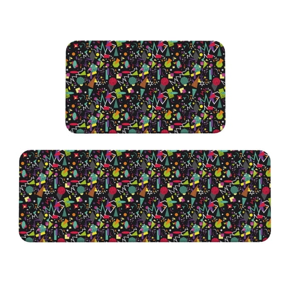 Sikiie Colorful Geometric Figures Kitchen Mat 2 PCS Cushioned Kitchen Rug, Waterproof Non-Slip Kitchen Mats for Kitchen, Floor Home, Sink, Laundry