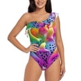 thumbnail image 1 of Sikiie Colorful Glitter Dagon Fruit Print Women One Piece Swimsuits Tummy Control One Shoulder Bathing Suits Ruffle Swimwear, From S to XXL-Small, 1 of 6