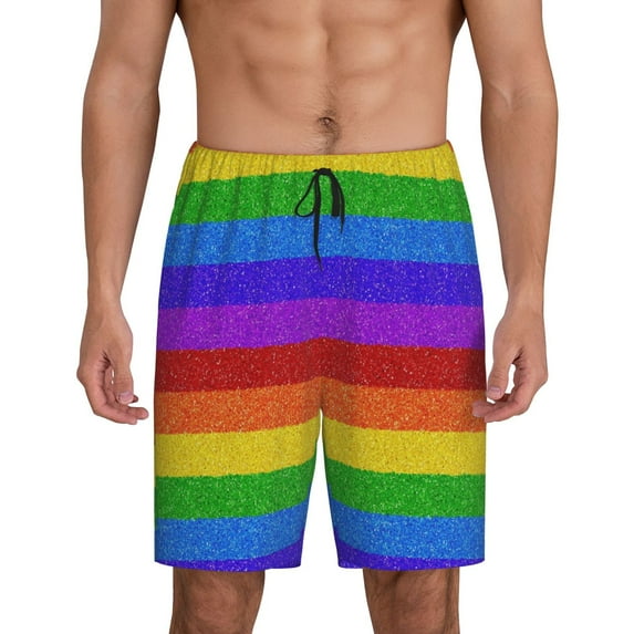 Sikiie Colorful Glitter Rainbow Mens Pajama Shorts, Lightweight Lounge Pant with Pockets Soft Sleep Pj Shorts for MenMedium