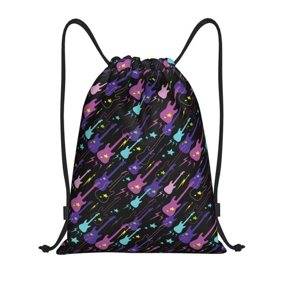Sikiie Colorful Guitar Drawstring Backpack Drawstring Bags, Draw String Back Bag for Sports, Gym, Travel, Swimming, Beach-Medium