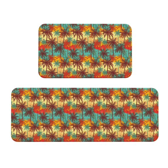 Sikiie Colorful Hawaii Palms Kitchen Mat 2 PCS Cushioned Kitchen Rug, Waterproof Non-Slip Kitchen Mats for Kitchen, Floor Home, Sink, Laundry
