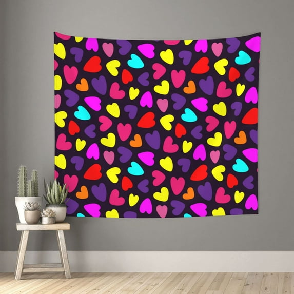 Sikiie Colorful Hearts tapestry wall hanging home decor for bedrooms, living rooms, dorms 60x51in