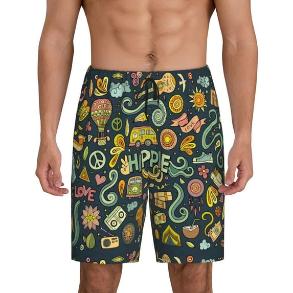 Sikiie Colorful Hippie Mens Pajama Shorts, Lightweight Lounge Pant with Pockets Soft Sleep Pj Shorts for MenMedium
