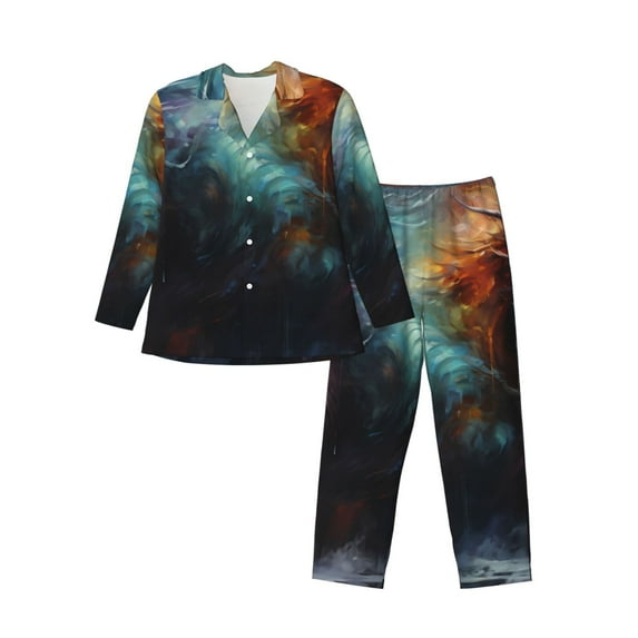 Sikiie Colorful Ink Style Dragon Mens Pajama Set, Soft Warm Long Sleeve Sleepwear, Cozy Button-Down Pjs for Men-X-Large