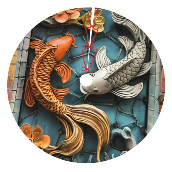 Sikiie Colorful Koi Fish Art 30-48 inches {designName} Print Christmas Tree Skirt Snowman Xmas Tree Skirt with Edge Christmas Decorations for Holiday Party-30"