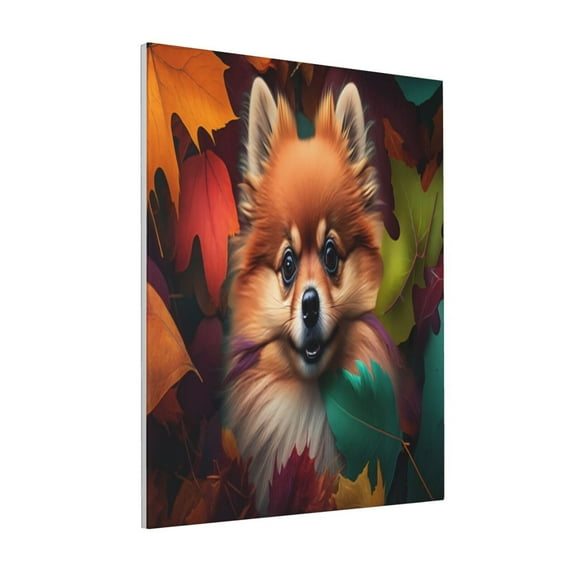 Sikiie Colorful Leaf Chihuahua Print Canvas Decorative Hanging Painting, Anti-shrinkage Hanging Frame, Suitable for Home, Office Wall Decorations