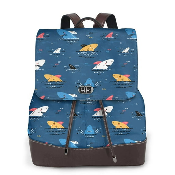 Sikiie Colorful Ocean Shark Women Genuine Leather Backpack Fashion Rucksack Daypack Leather Casual Travel Backpacks for Women