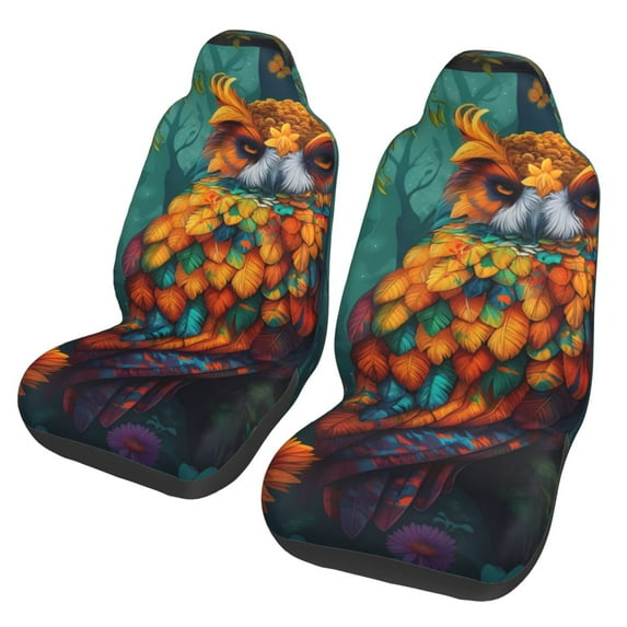 Sikiie Colorful Owl Forest Car Seat Protector 2 Pack Car Seat Cushion Mat, Car Seat Covers for SUV, Truck, Van