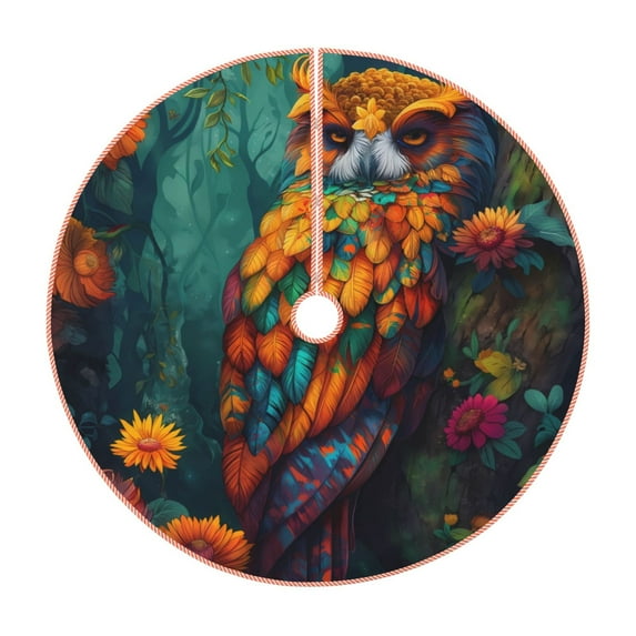 Sikiie Colorful Owl Forest Christmas Tree Skirt, Christmas Tree Decorations, Christmas Decor, Tree Mat Decoration(30-48IN)-36"