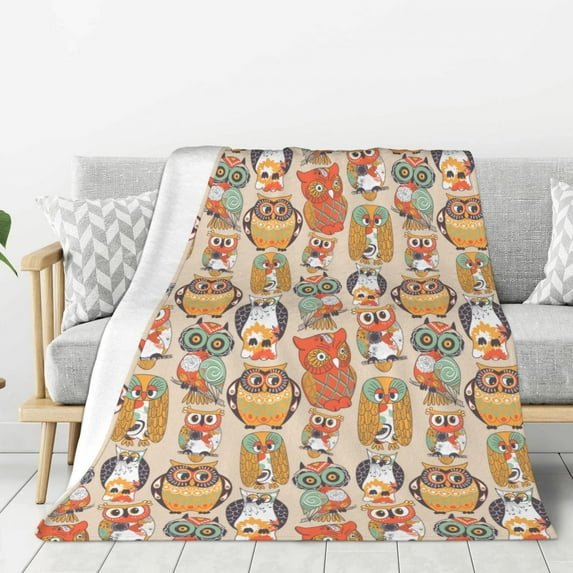 Sikiie Colorful Owls Cozy Flannel Fleece Throw Blanket: Lightweight & Thick for All Seasons - Perfect for Women, Men, & Kids"50"x40"