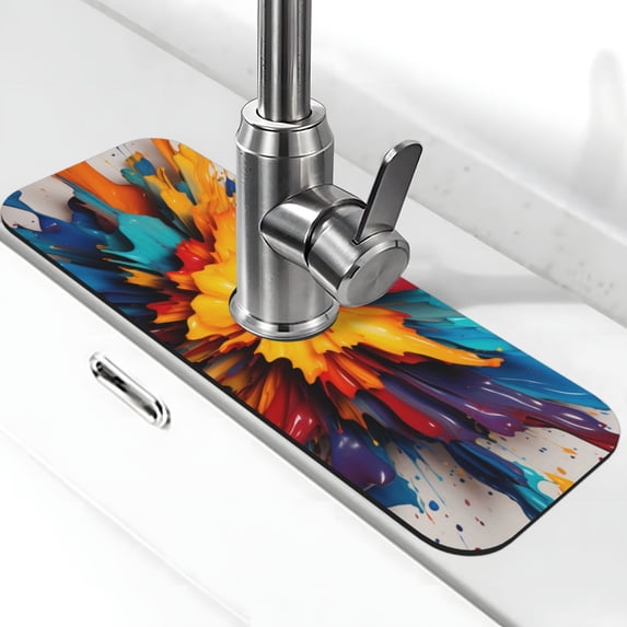 Sikiie Colorful Paint Print Splash Guard for Sink Faucet-1 PC Super Absorbent Fast Drying Mat Sink Gadgets-Splash Guard for Kitchen, Sink Mat