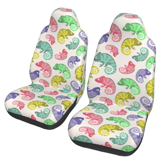 Sikiie Colorful Pattern With Cute Chameleons Car Seat Protector 2 Pack Car Seat Cushion Mat, Car Seat Covers for SUV, Truck, Van
