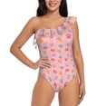 thumbnail image 1 of Sikiie Colorful Pets Paws Print Women One Piece Swimsuits Tummy Control One Shoulder Bathing Suits Ruffle Swimwear, From S to XXL-Large, 1 of 6