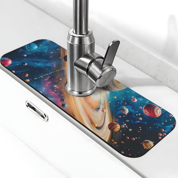 Sikiie Colorful Planet Universe Splash Guard for Sink Faucet-1 PC Super Absorbent Fast Drying Mat Sink Gadgets-Splash Guard for Kitchen, Sink Mat