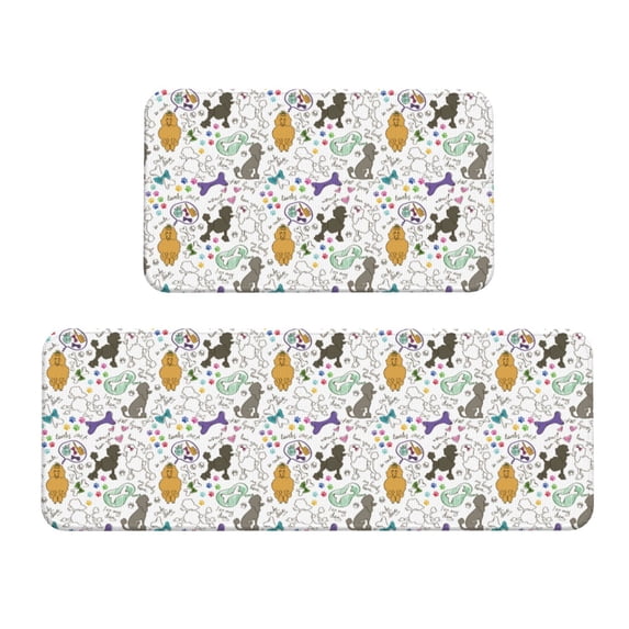 Sikiie Colorful Poodle Dog Kitchen Mat 2 PCS Cushioned Kitchen Rug, Waterproof Non-Slip Kitchen Mats for Kitchen, Floor Home, Sink, Laundry