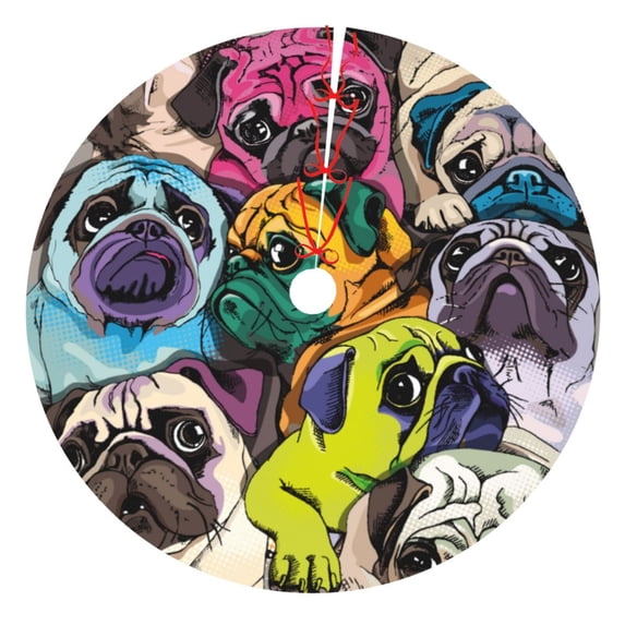 Sikiie Colorful Pug 30-48 inches {designName} Print Christmas Tree Skirt Snowman Xmas Tree Skirt with Edge Christmas Decorations for Holiday Party-30"