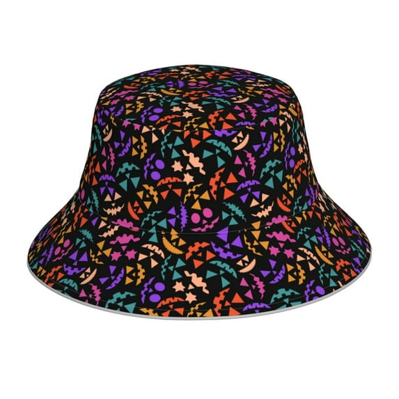 Sikiie Colorful Pumpkin Faces Reflective Double-Sided Bucket Hat, Sun Hat, for Gardening, Beaching, Camping, Hiking, Fishing