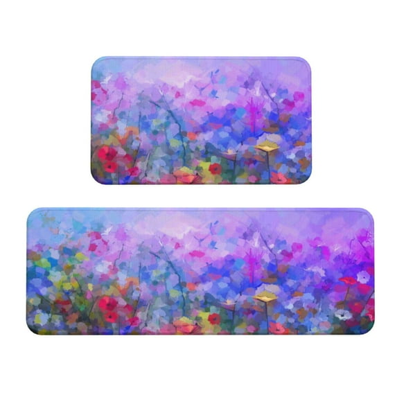 Sikiie Colorful Purple Cosmos Flower Kitchen Mat 2 PCS Cushioned Kitchen Rug, Waterproof Non-Slip Kitchen Mats for Kitchen, Floor Home, Sink, Laundry