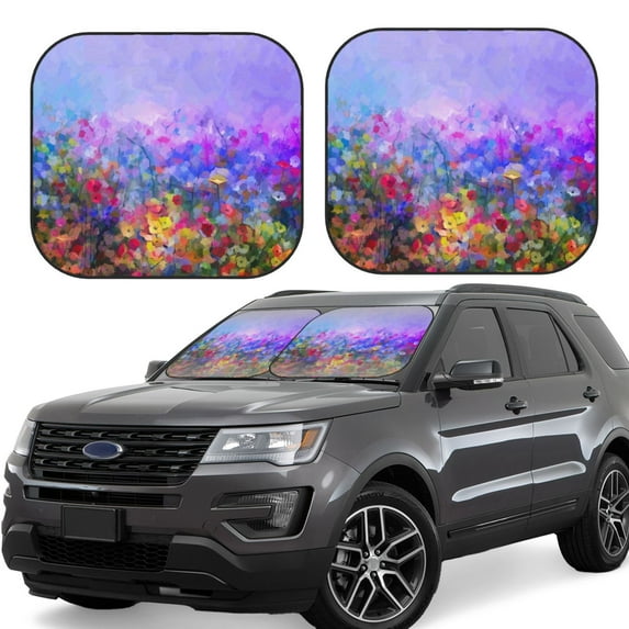 Sikiie Colorful Purple Cosmos Flower Print Foldable Car Windshield Sun Visor, Car Window Sunshade Suitable for Sedan, SUV and Truck Car Accessories-Medium