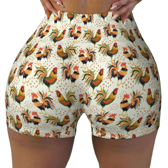 Sikiie Colorful Roosters Print Workout Shorts Women Scrunch Butt Gym Shorts Seamless High Waist Tummy Control Yoga Biker Athletic Shorts