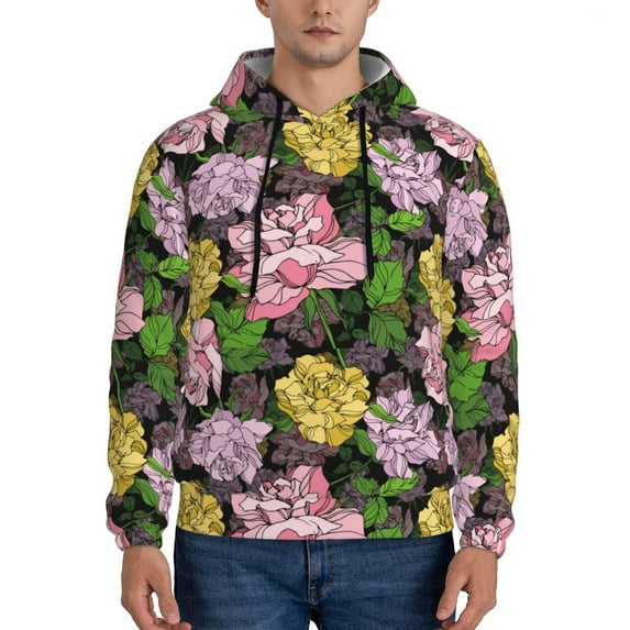 Sikiie Colorful Roses Men's Hoodie, Essentials Hoodie, Sweatshirt, Pullover Hooded Sweatshirt for Men-3X-Large