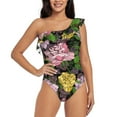thumbnail image 1 of Sikiie Colorful Roses Print Women One Piece Swimsuits Tummy Control One Shoulder Bathing Suits Ruffle Swimwear, From S to XXL-Small, 1 of 6