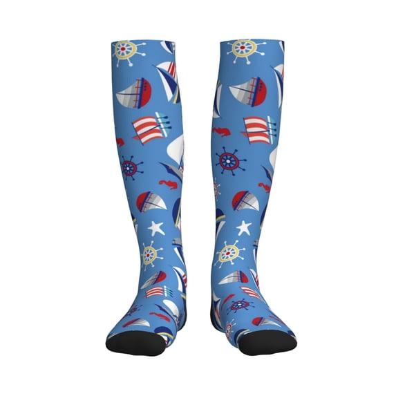 Sikiie Colorful Sailing Ship 1 Pairs Compression Socks for Men and Women 15-20 mmHg Running Support Socks