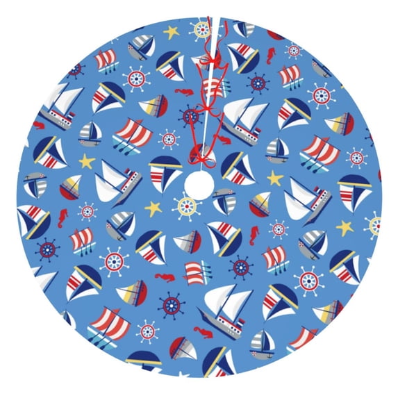 Sikiie Colorful Sailing Ship 30-48 inches {designName} Print Christmas Tree Skirt Snowman Xmas Tree Skirt with Edge Christmas Decorations for Holiday Party48"